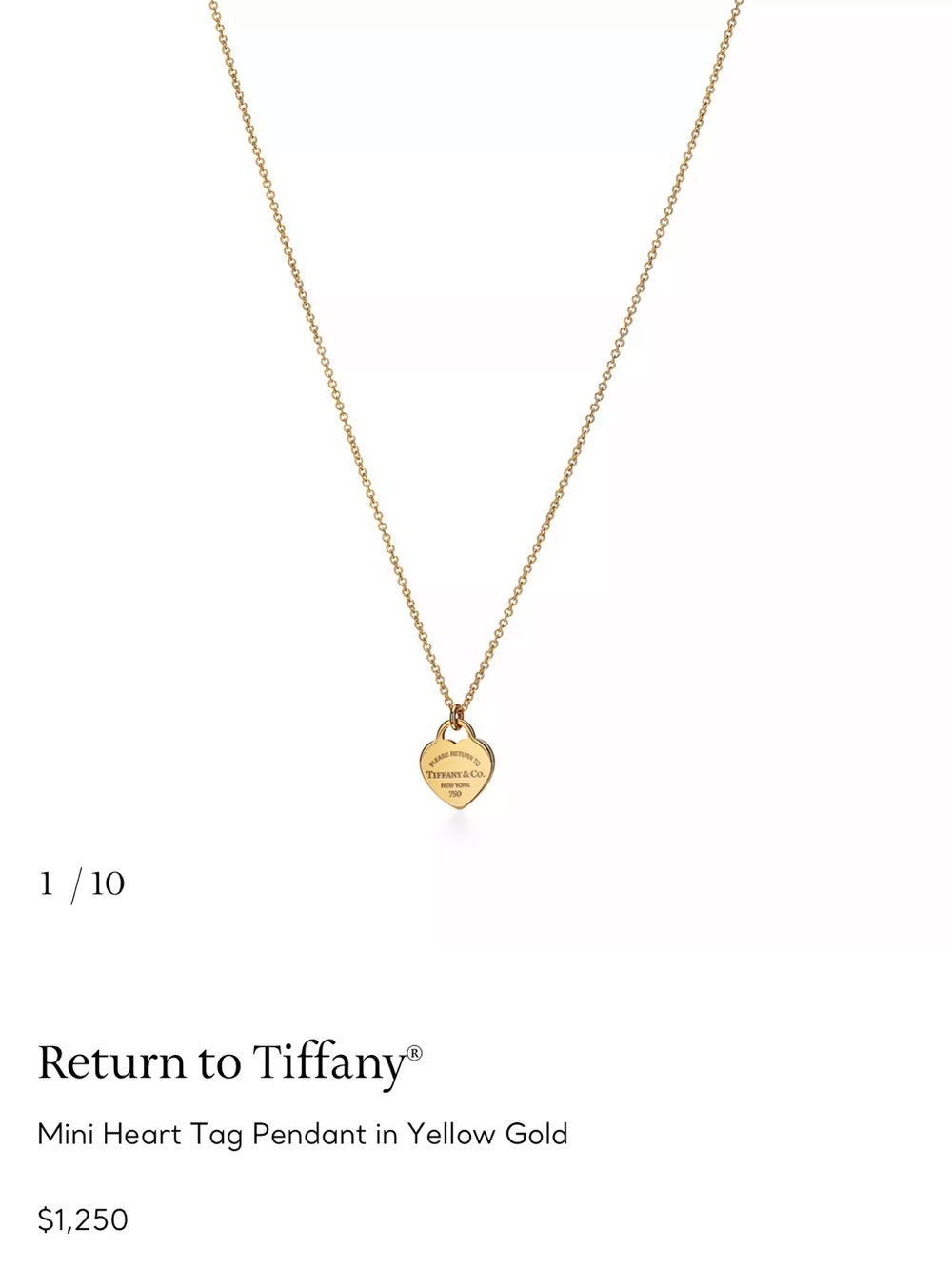 Tiffany & Co. Yellow Gold Mini Heart Pendant Necklace
